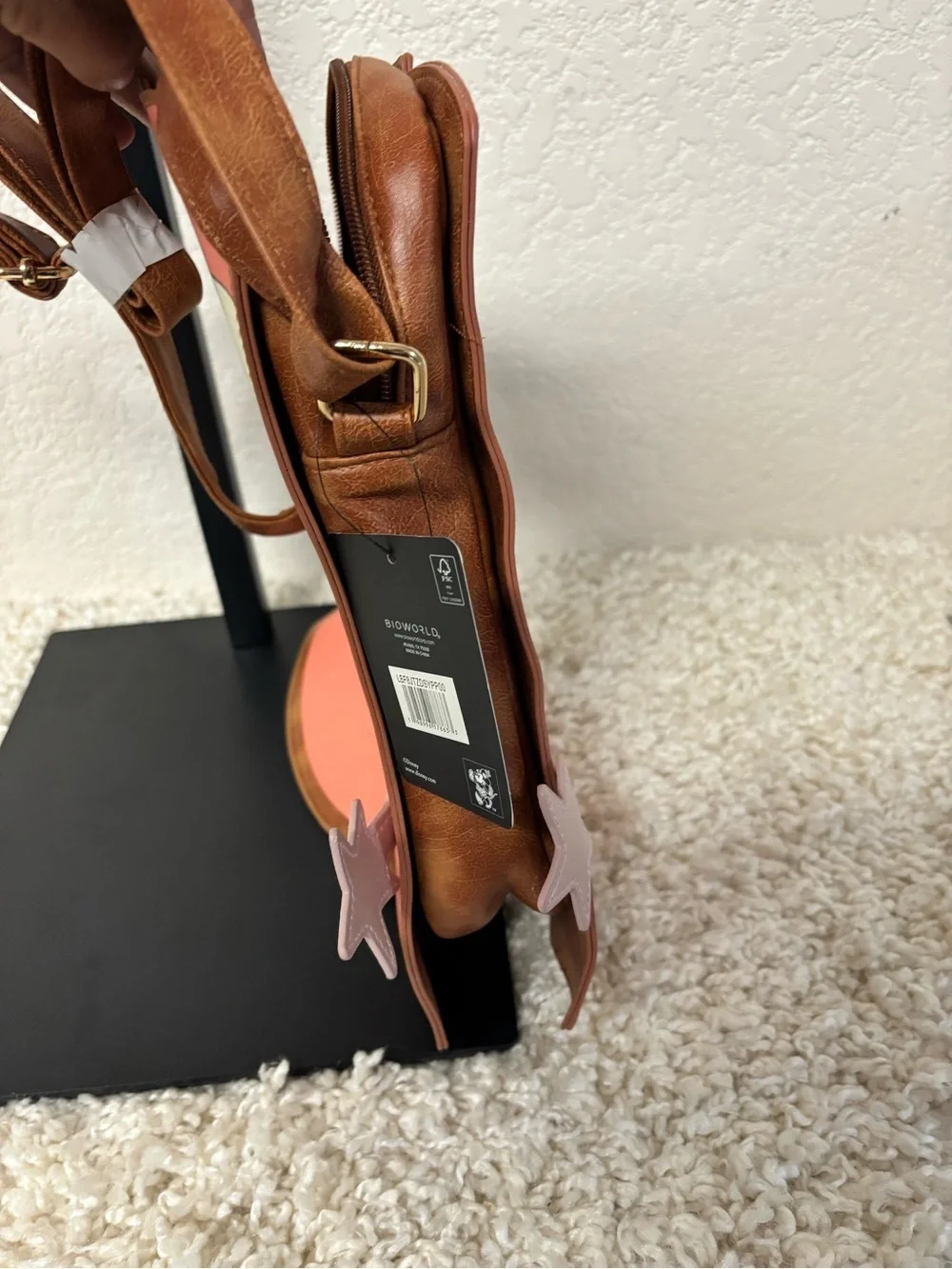 Disney Minnie Mouse Coral and Cream Cowgirl Boot Crossbody Bag